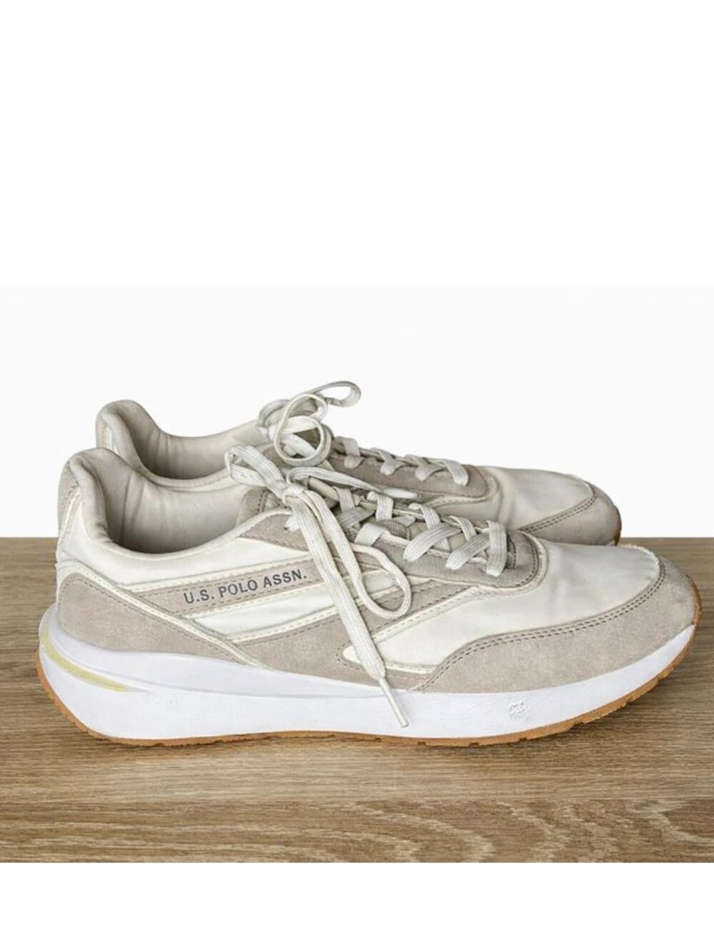 U.S. Polo Assn Beige White Casual Sneakers Womens Size 10 Lace Up
